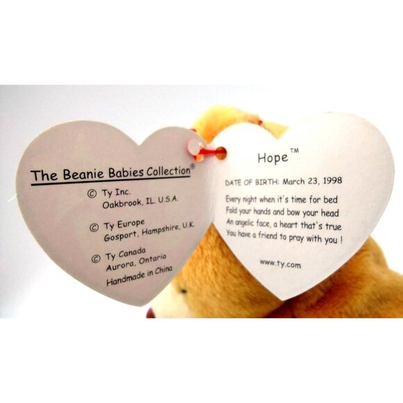 Hope Ty Brown Beanie Baby Praying Kneeling Brown Plush Bear Vintage 1998 6.5" - Picture 7 of 7